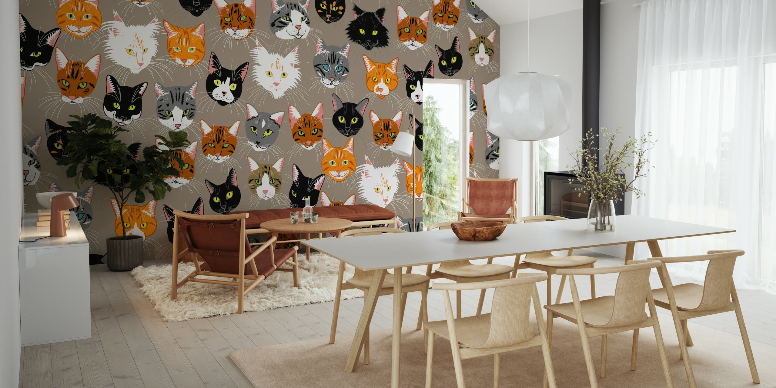 Colorful cat faces in various colors and patterns wallpaper